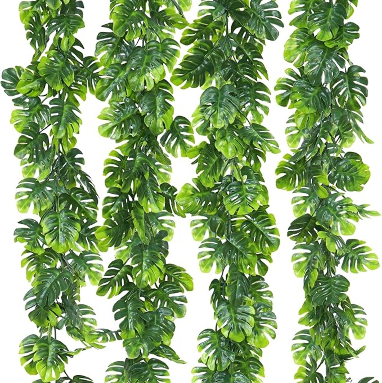 4Pcs Artificial Monstera Leaf Vines, 5.6Ft Fake Hanging Greenery Plants Tropical Palm Leaves Ivy Vine Monstera Garland for Home Garden Porch Patio Hawaiian Party Indoor Outdoor Décor